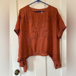 Orange Eyelet Design Blouse
